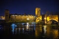 Verona, Italy Ã¢â¬â March 2019. Castelvecchio Bridge, Brick & marble bridge with 3 spans & arches, built in the 14th century &